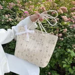 여성 숄더 라탄 가방 핸드 가벼운 쇼퍼 크림 여름 백 WFLYIS5