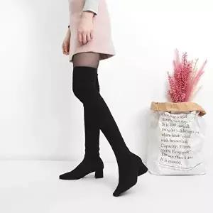 심플 스웨이드 스판 통굽 미들굽 니하이부츠 여자-WFIYWVJ