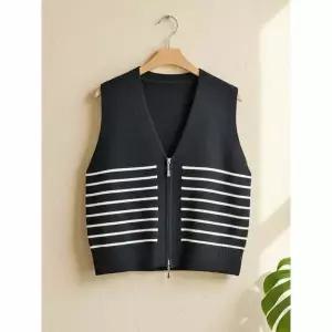 [하프클럽/탑온탑]아르노 마린 스트라이프 브이넥 집업 베스트