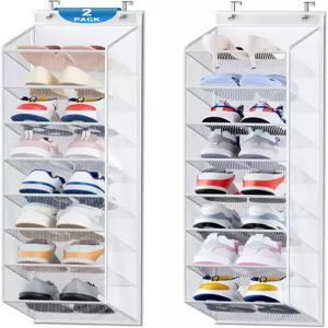 옷장용 문 앞 신발 정리함 메쉬 및 딥 포켓이 있는 문용 신발장 2팩 보관 부츠에 스니커즈 홀더 걸이 흰색