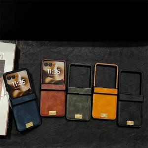 ZFlip7 레트로 가죽 하드 쉘 폰 케이스 삼성 호환 갤럭시 7 fe 6 5 4 3 힌지 보호 커버