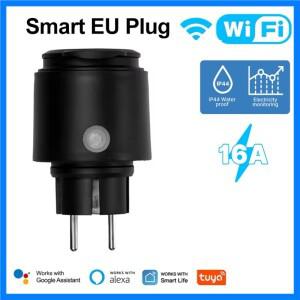 투야 와이파이 스마트 플러그 16A EU 소켓 에너지 모니터링 기능이 있는 실외 방수 스마트 콘센트 알렉사