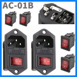 5개 AC-01B IEC320 C13 전기 AC 소켓 3핀 빨간색 LED 250V 4핀 로커 스위치 10A 퓨즈 암수 입력 소켓 마운