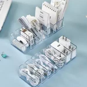 ( )아크릴 케이블 선 정리함 케이스 투명 칸막이 케이블선 USB 충전기 리모컨 소품 화장품 멀티 보관 정리