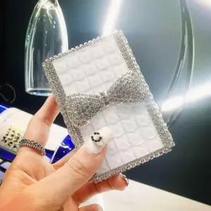 럭셔리 큐빅 담배 케이스 휴대용 고급 슬림 여자 리본 보관함 화이트 보우