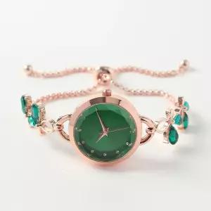 슬라이드 버클 여성 아날로그 손목시계 그린 심플한 여자선물 메탈 패션