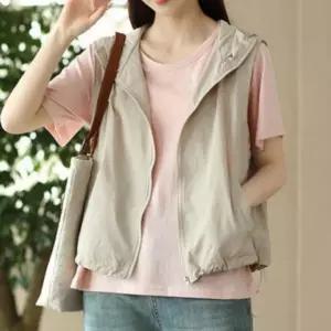 여성 여름 데일리 장마 우븐 집업 후드 베스트 조끼 작조끼 빅사이즈