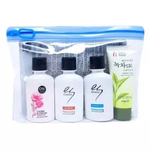 여행용 마스크팩 샴푸 린스 바디워시 폼클렌징 5종목욕용품파우치 세면치 도구세트 가방 판촉 도구치 휴대