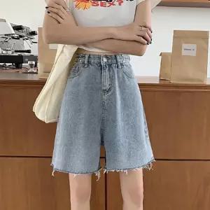 여자 기본핏 여름 외출 허리 조절 가능한 데님 반바지팬츠 와이드 캐주얼 한강 나들이 코디 개강패션 청반