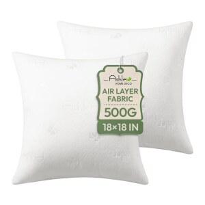 애슐러 던지기 베개 삽입물 - 공기층, 프리미엄 침대 및 소파 베개가 포함된 18x18 베개 삽입물 - 실내 장식 던지기 베개, 사각 쿠션 가짜 스터퍼, 2팩, 흰색