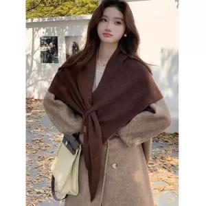 여자 간편 착용 홀 솔리드 삼각 케이프 여성망토 목도리 간절기 추천