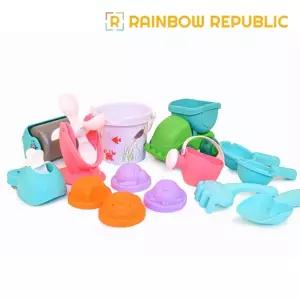 PV 바다 물모래놀이 세트 14pcs바스켓 어린이 장난감 샌드 덤프트럭 물고기모양틀 도구 찍기