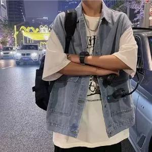남성2컬러 루즈핏 데일리청데님 조끼베스트 INSUM226오버쪼끼 캐주얼 패션 여름 자켓 조끼