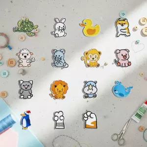 패브릭 전용 열부착 디자인 애니멀 동물 와펜 패치 15개 세트리폼 귀여운와 DIY 캐릭터 꾸미기 접착 자수와