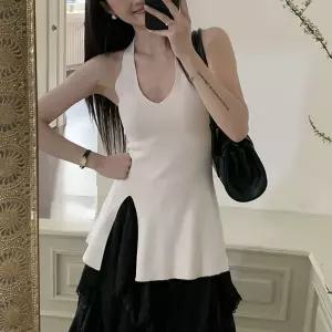 G126908_홀터넥 니트 슬릿롱나시 트임 티셔츠여자나시 끈나시 패션 레이어드 이너 민소매 여성