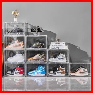 1개 스택형 운동화 보관 랙 - 모든 신발용 플라스틱 신발 정리함 방수 자석 잠금 신발 상자 측면 개폐형