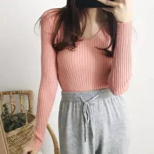 여자브이넥 슬림한 골지니트 브이넥 베이직 붙는긴팔 짜임 니트