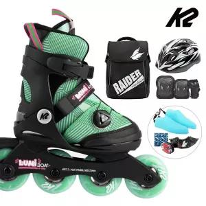 K2 인라인 스케이트 루미 보아 민트+가방+헬멧+보호대 아동 어린이 유아 인라인스케이트 신발항균건조기 휠