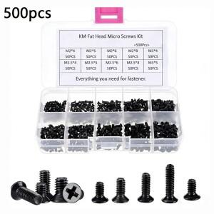 500개 소형 컴퓨터 나사 모음 키트 검정색 미니 소형 소형 안경 M2 M2.5 M3 PC 및 노트북 SSD 하드 드라이