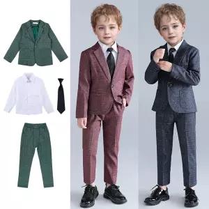 턱시도 싱글버튼 세트(자켓 잔체크 정장 셔츠 타이