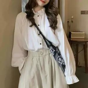 [오노마] ONM 데일리 프릴넥 소매프릴 레이스 자수 블라우스 (S9869863)