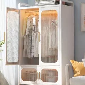 화이트 철제 미니 옷장 모루유리 캐비닛 바퀴달린 수납장