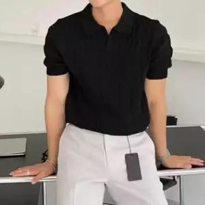 [프로셀러] 남성 3컬러 카라넥 댄디스타일 패턴 니트 반팔티