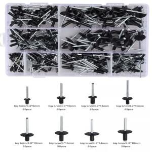 200피스 8-18mm 블랙 알루미늄 블라인드 리벳 네일 장식 버섯 머리 팝 가구 구색 키트