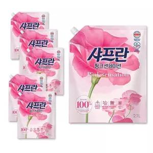 샤프란 섬유유연제 리필 2.1L 총6개 핑크 숙박업체용 세탁소 세제 호텔용 대용량 모텔용