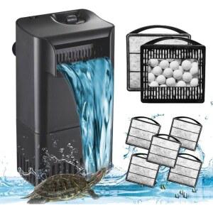 거북이 탱크 필터 파충류 소형 222GPH 생물 3단 개구리 30 여과 파워 폭포용 조절 가능한 바닷물고기 수족관 갤 10 저수위 내부