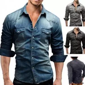 [셀러에이드]남성용 긴팔 데님 셔츠 캐주얼 청남방