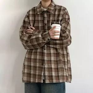 [셀러에이드]남성 봄가을 체크 무드 셔츠 루즈핏 캐주얼 셔츠남방 아우터