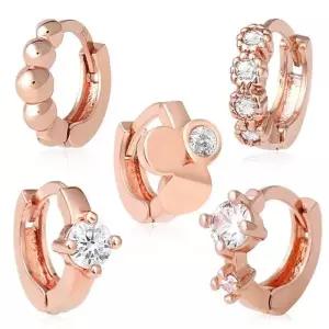 [룽스]큐빅 로즈골드 볼 귀찌 여자피어싱 링 피어싱 14K