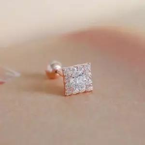 14K GOLD 큐빅 스퀘어 베이직 로즈골드 금 피어싱