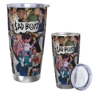 주니어 H 머치 새드 보이즈 스테인리스 스틸 텀블러 진공 단열 머그 보온 보냉 빨대 뚜껑 포함 20oz