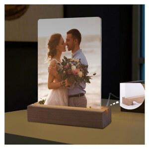 Aniiqo 2 팩 5인치 x 7인치 승화 아크릴 포토 프레임 야간 조명은 하트 모양을 블랭크하고, 따뜻한 색상의 조명과 나무 스탠드로 열 프레스 기계 인쇄를 가능하게 합니다