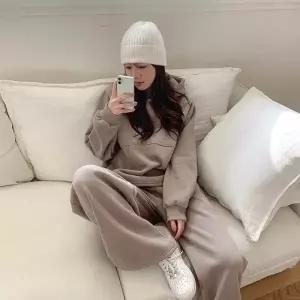 [다잇템] 여자 바지 후디티 트랙수트 클래식 보온 넓은 세트_24190894_588872