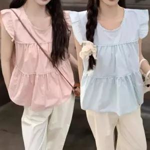 여성용 시원한 여름 프릴 레이스 블라우스