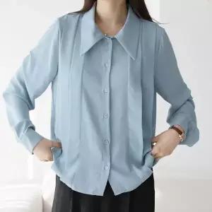 플리츠블라우스 빅카라 하늘색 긴팔 흰셔츠 봄정장