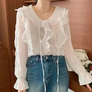 프릴블라우스 시스루 공주풍 쉬폰 긴팔 슬림핏