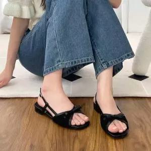 여성 여름 구두 오픈 형 슬링백 리본 샌들 단화 코디 WFJZVVD