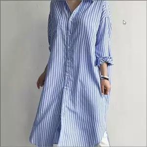 여자 세련된 롱 스트라이프 원피스 루즈핏 셔츠 남방