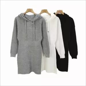 여자 3컬러 원피스 겨울 강조 허리라인 이너 후드 니트 골지