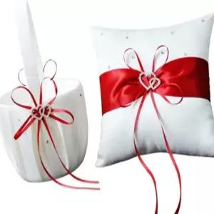 교활한 올빼미 2 하트 라인스톤 보리/화이트/블루 트리밍/레드 트리밍 새틴 대형 웨딩 링 베어러 베개 및