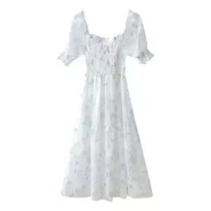 여름 쉬폰 꽃무늬 롱 원피스 반팔 여성 치마 WFLHCYL