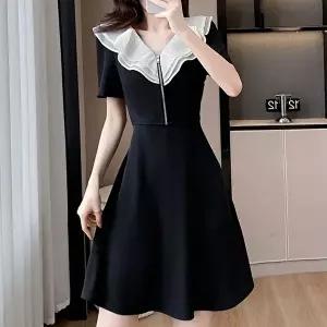 우아한 프릴 브이넥 블랙 미니 원피스 특별한날 (KYR-WFH75JZ)