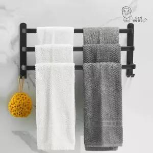 모던블랙 무타공 3단 수건 타올걸이 호텔식 욕실용품 접이식 빨래 선반