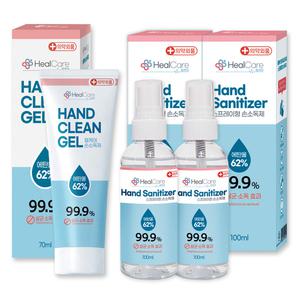 헬케어 손소독 스프레이 100ml(2개) 클린겔 70ml(1개) 휴대용 알콜 에탄올 62%