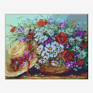 (물감 2배) 모모픽스페인팅 유화그리기 I43 밀짚모자와 꽃바구니  40x50 유화 그림 붓 세트