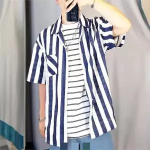 [셀러허브][라일리] Rly 굵은 스트라이프 린넨 오픈카라 남자반팔셔츠 (S10097173)